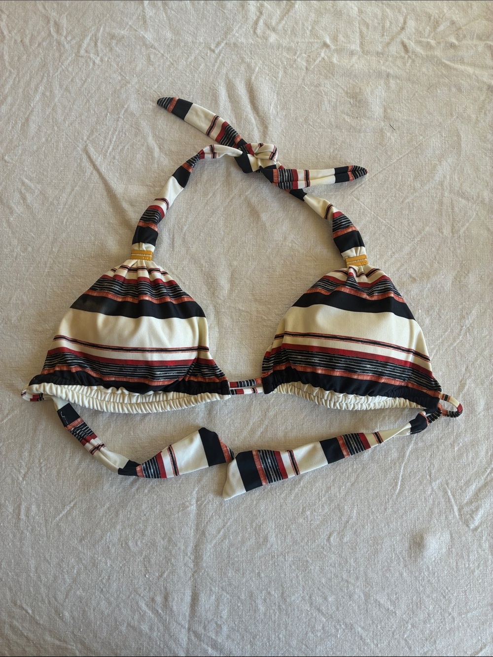 VIX Paula Hermanny Striped Halter Bikini Top in Black, Cream & Rust Large